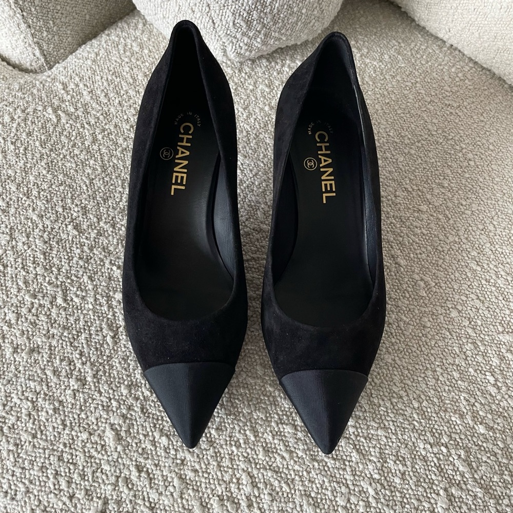 CHANEL Black Suede Heels